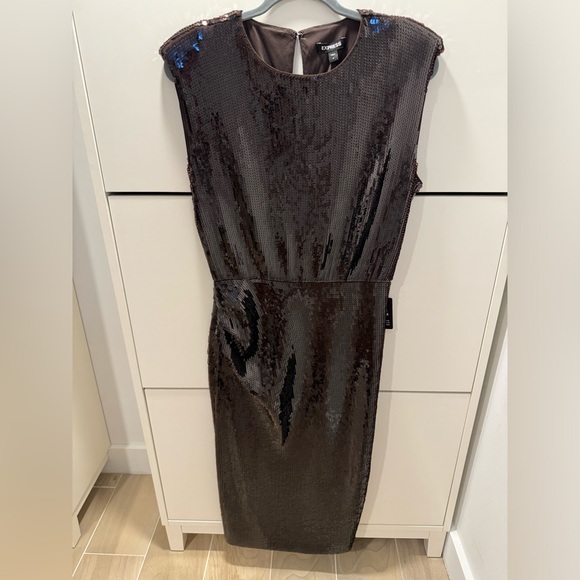 EXPRESS Women's Espresso Brown Sequin Midi Dress size M - Picture 3 of 6